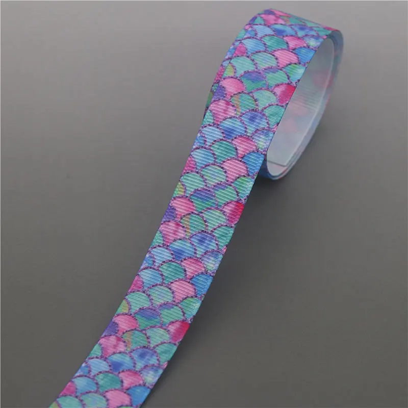 10163 DHK 5 ярдов рыбий чешуи напечатанный Grosgrain ленточный аксессуар Hairbow головной убор украшение «сделай сам» оптом OEM C1739 - Цвет: 10163