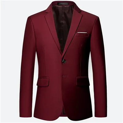 Burgundy 1pcs Роскошный мужской свадебный костюм из 3 предметов, модный мужской тонкий однотонный деловой офисный костюм, большие размеры, мужской блейзер+ брюки+ жилет - Цвет: Burgundy 1pcs