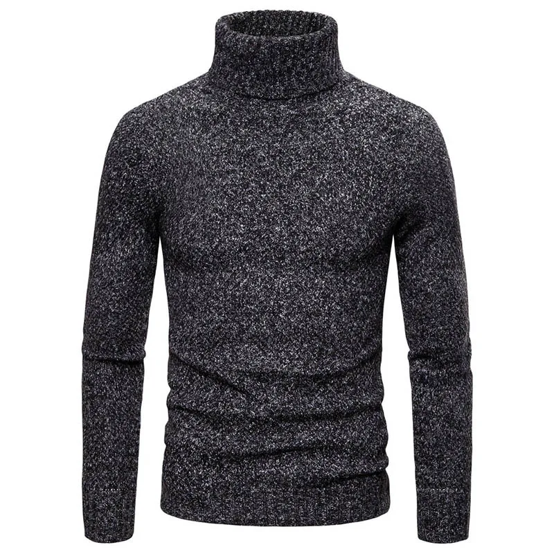 Новые водолазки, мужские свитера, пуловер, повседневные теплые однотонные Трикотажные мужские свитера, обычная посадка с двойным воротником, верхняя одежда - Цвет: Black