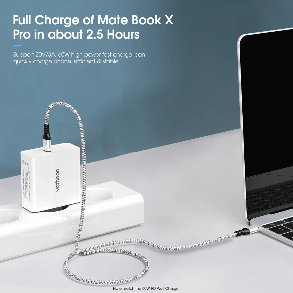 Кабель Vothoon с USB C на Тип для Samsung Note 20 Xiaomi Быстрая зарядка 4 0 PD 60 Вт MacBook Pro зарядный
