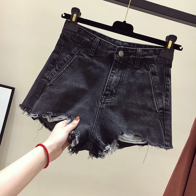 Summer High Waist Hole Ripped Tassel Women Denim Shorts Loose A-Line Wide Leg Plus Size Streetwear Casual Female Jeans | Женская одежда