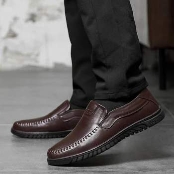 

Men Genuine Leather Men Shoes Slip-on Loafers Natural Leather Casual Shoes Breathable Falts Walking Shoes Men