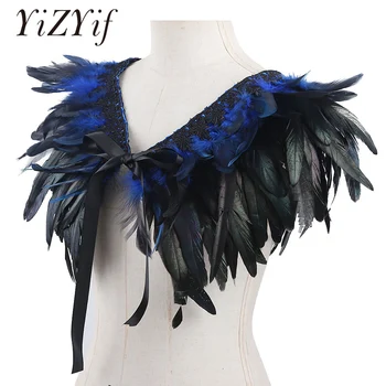 

Feather Cape Shawl Fake Collar Gothic Real Natural Feather Shrug Shawl Shoulder Wrap Cape with Ribbon Ties Costume Decoration