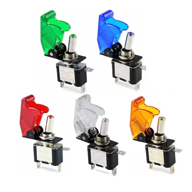

Auto Car Boat Truck Illuminated Led Toggle Switch With Safety Aircraft Flip Up Cover Guard Red Blue Green Yellow White 12V20A