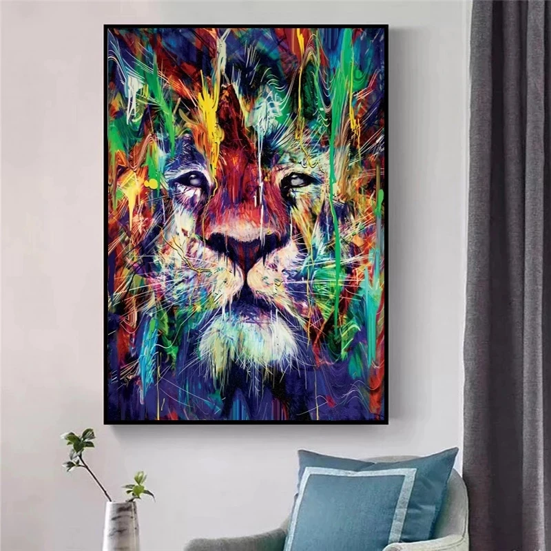 

Modern Animal Graffiti Art Lions Canvas Painting Wall Art Posters Prints Cuadros Wall Pictures for Living Room Home Wall Decor