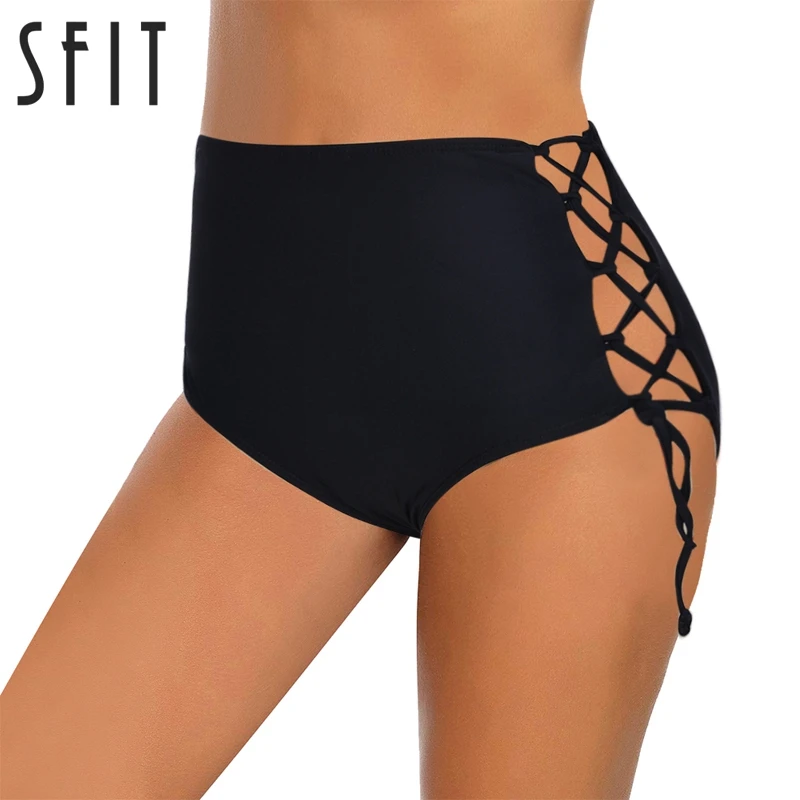 

Sfit 2019 Solid Women Bikini Panties High Waist Swimwear Bottom Hollow Out Bandage Female Swimsuit Briefs Beachwear Bathing