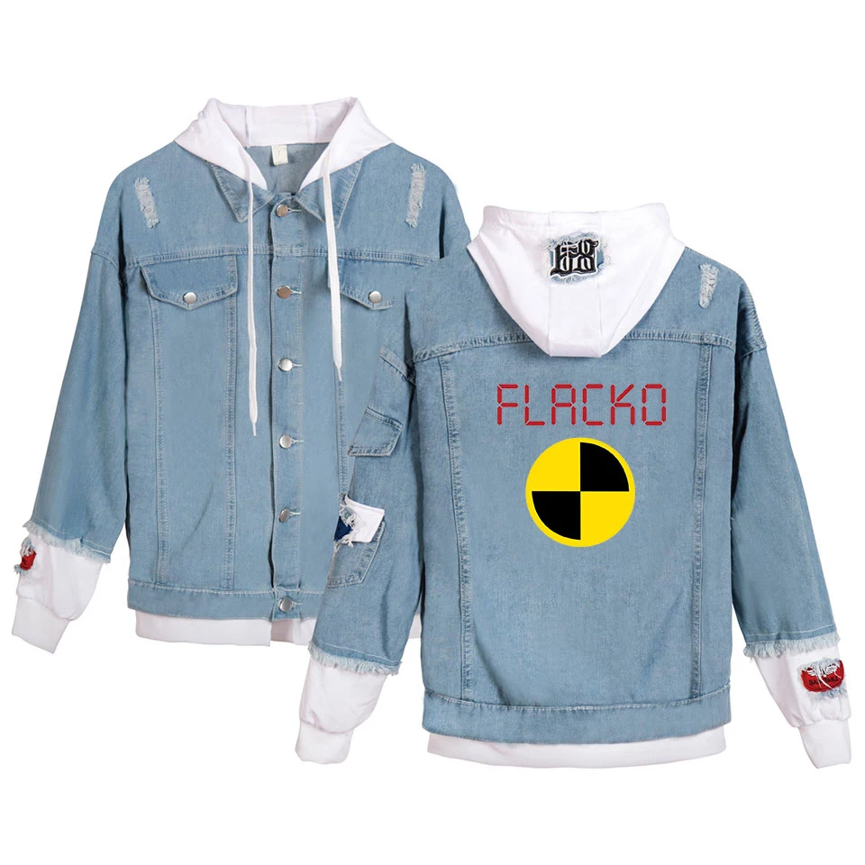 New France Style  Mens Distressed Destroyed  flrcko print Skull Biker Blue Denim Jacket Size XXS-4XL