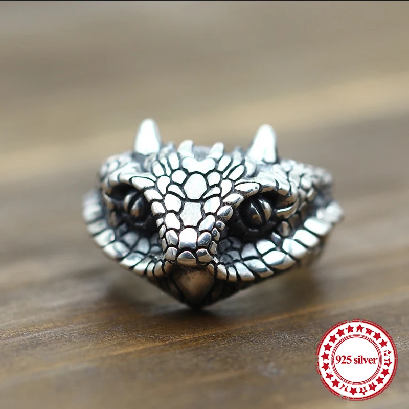

S925 sterling silver men's open ring personality classic retro fashion series domineering python shape send lover's gift