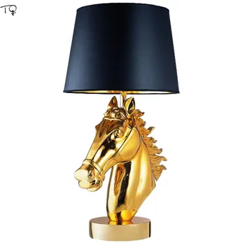 

Nordic Luxury Gold Horse Head Resin Table Lamp for Living Room Decor Home E27 LED Desk Lamp Modern Light Fixtures Hotel Bedroom