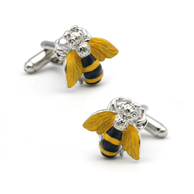 Cute Bee Cuff Links Yellow Color Quality Brass Material Men's Cufflinks 1