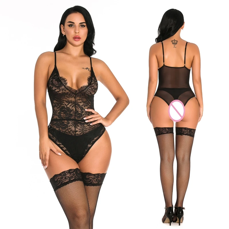 Teddy women Porno сексуальное боди, женское белье Teddies Кружевное боди+ набор чулок прозрачный сетчатый жаккард ажурные чулки