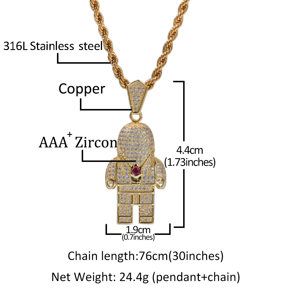 Hip Hop Jewelry Zircon Astronaut Iced Out Cool Mens Pendant Necklace Gold Chain For Men Fashion Necklace
