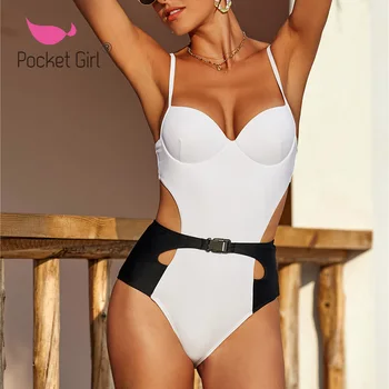 

Pocket Girl 2020 Sexy Belt Bodysuit One Piece Swimsuit Female Push Up Swimwear Wome Swimsuit One-piece Suits Monokini Beach Wear