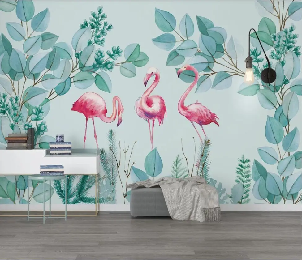 

XUE SU Large custom mural wallpaper tropical rain forest plant flamingo background wall covering material optional