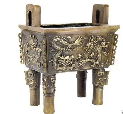 

ristmas decoration Home Furnishing + metal crafts decorative copper tripod censer Home Furnishing Shuanglong antique bronze D