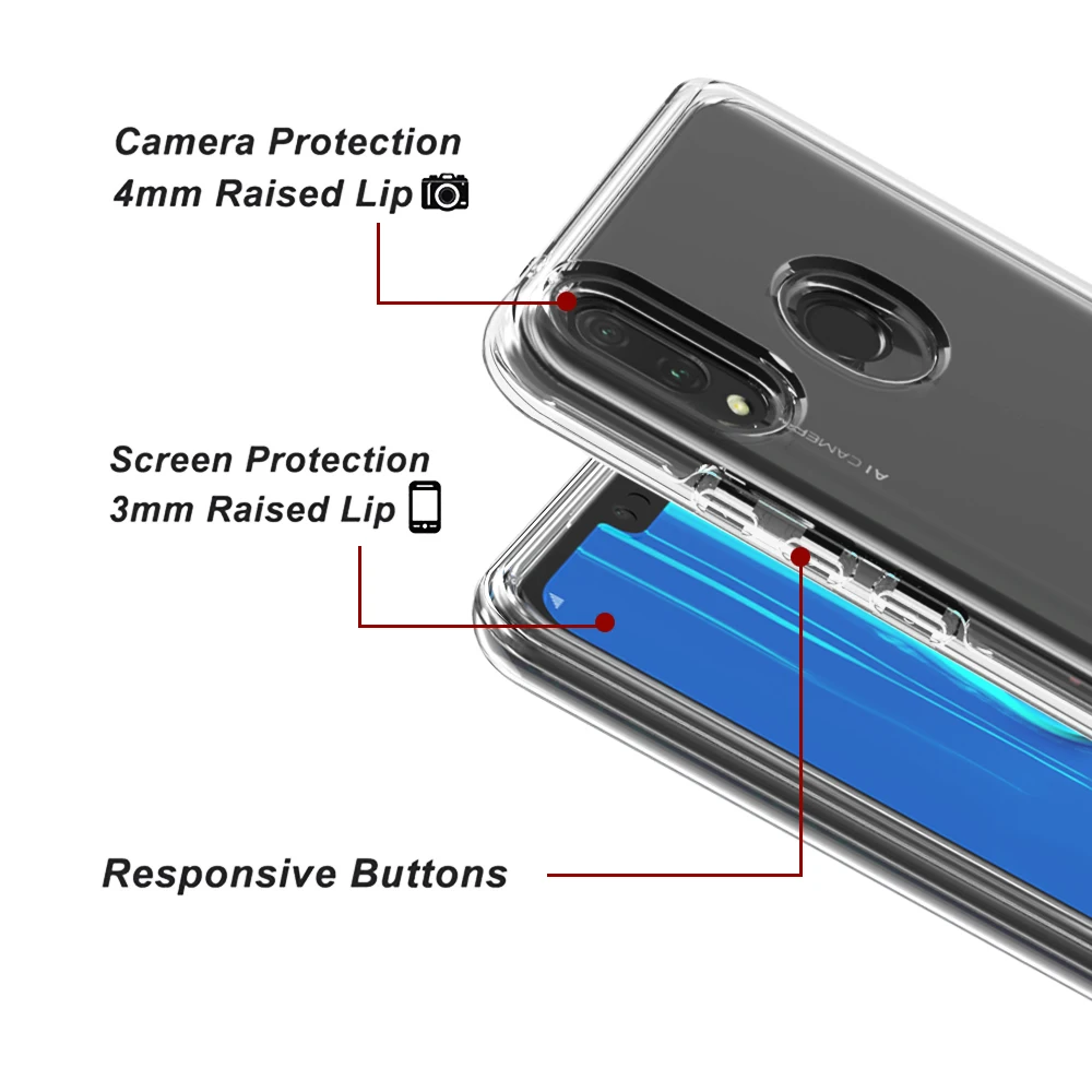 Transparent Case For Huawei Y9 2019 Cover Soft TPU Hard PC 2 in 1 Phone Coque 2