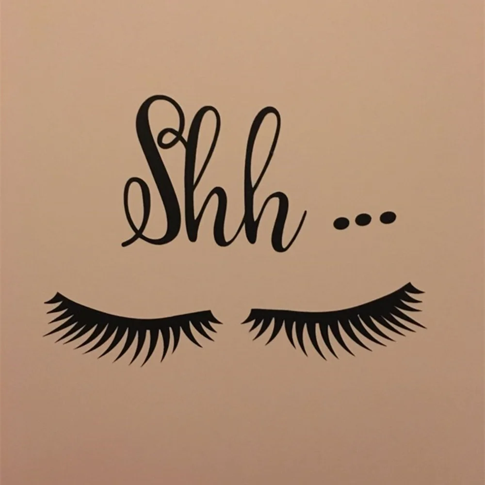 2Pcs DIY Removable Wall Sticker Shh Eyelashes Pattern Wall Stickers for Girls Bedroom Door Sofa Home Decoration Art Mural Decals