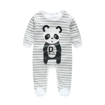 

Panda Lion Pattern Infant Long Sleeve Cartoon Print Boys Girls Jumpsuit Climb Soft Romper+Hat Two-piece Sets