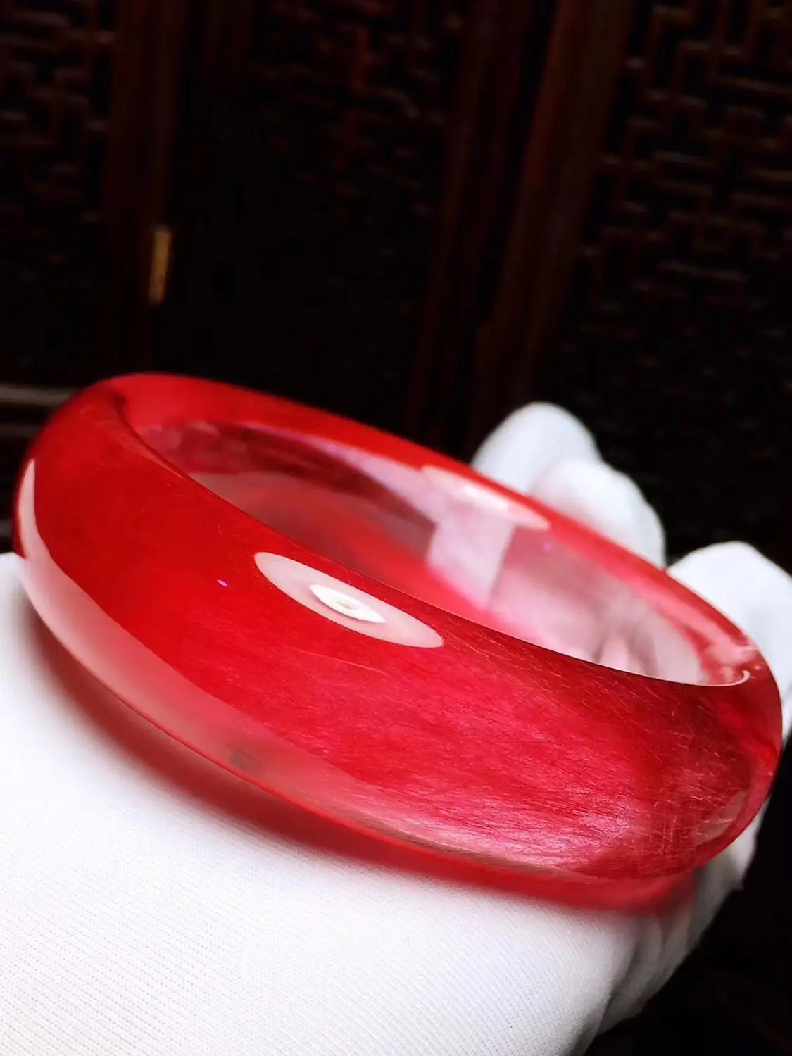 

Natural Red Rutilated Quartz Woman Bangle 54mm Lady Crystal Gemstone Clear Crystal Bangle From Brazil AAAAA Certificate