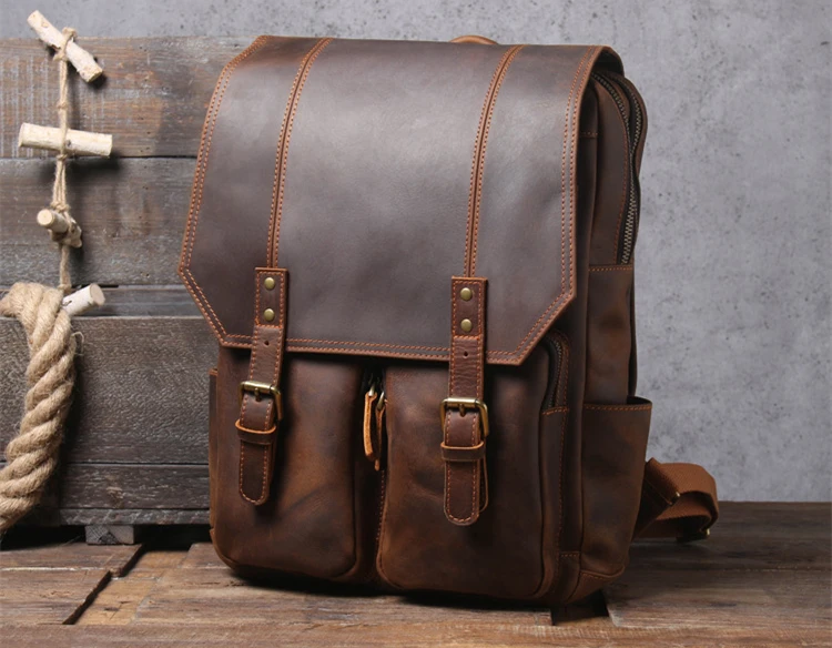 Brown Leather Backpack Vintage for 17