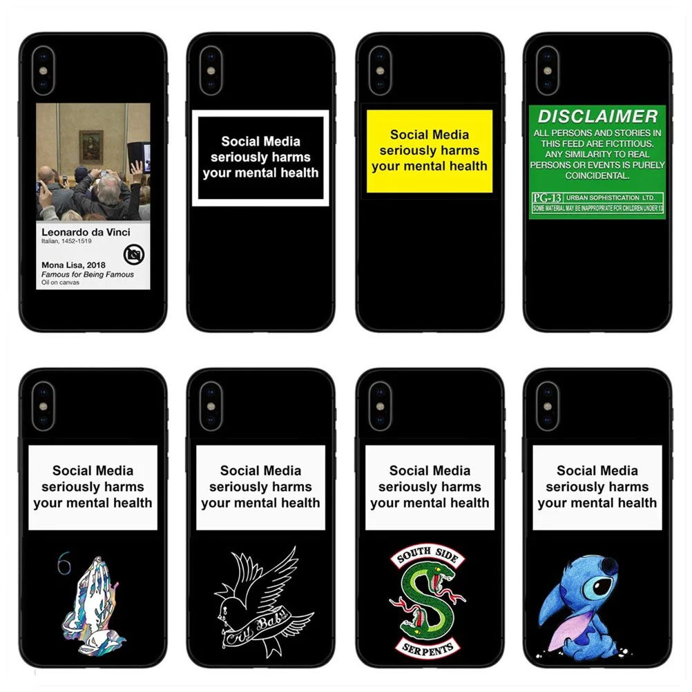 

Social Media seriously harms your mental health Black soft silicone phone case for iPhone 5S SE 6 6SPlus 7 8Plus X10 XR XS MAX
