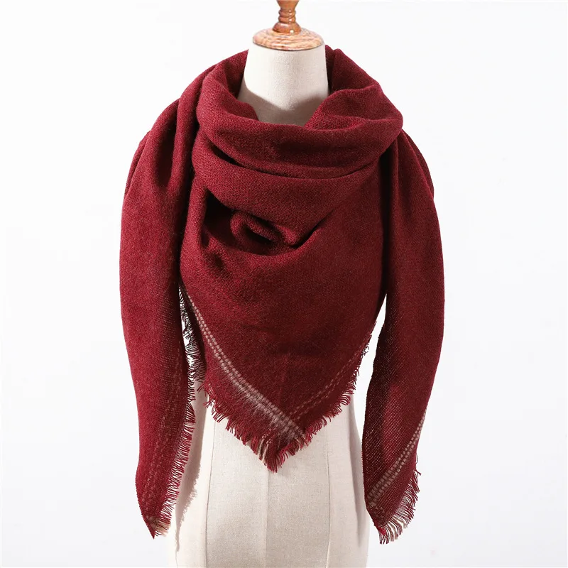 Новинка, весенне-зимний треугольный шарф для женщин, клетчатый теплый кашемировый шарф, женские шали, пашмины, Дамская бандана, обертывания, одеяло - Цвет: SJK07