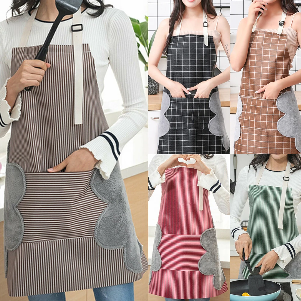 Unisex Adjustable Apron With Pocket Chef Kitchen Cooking Oil-Proof Waterproof Wipeable Plaid Stripes for Women Men
