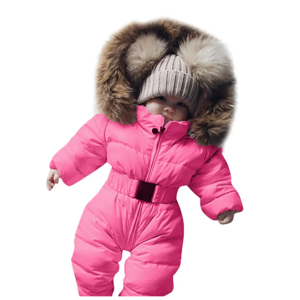 Зимние куртки для девочек детское пальто для мальчиков комбинезон-жакет для маленьких мальчиков и девочек, комбинезон с капюшоном, теплое пальто, верхняя одежда зимние парки - Цвет: Hot Pink