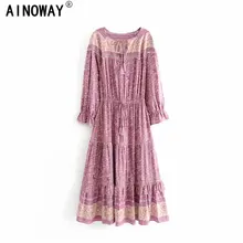 Винтажное шикарное богемное женское платье с цветочным принтом и кисточками, с оборками, с рукавом, Пляжное длинное богемное платье макси, женское платье happie с v-образным вырезом, vestidos