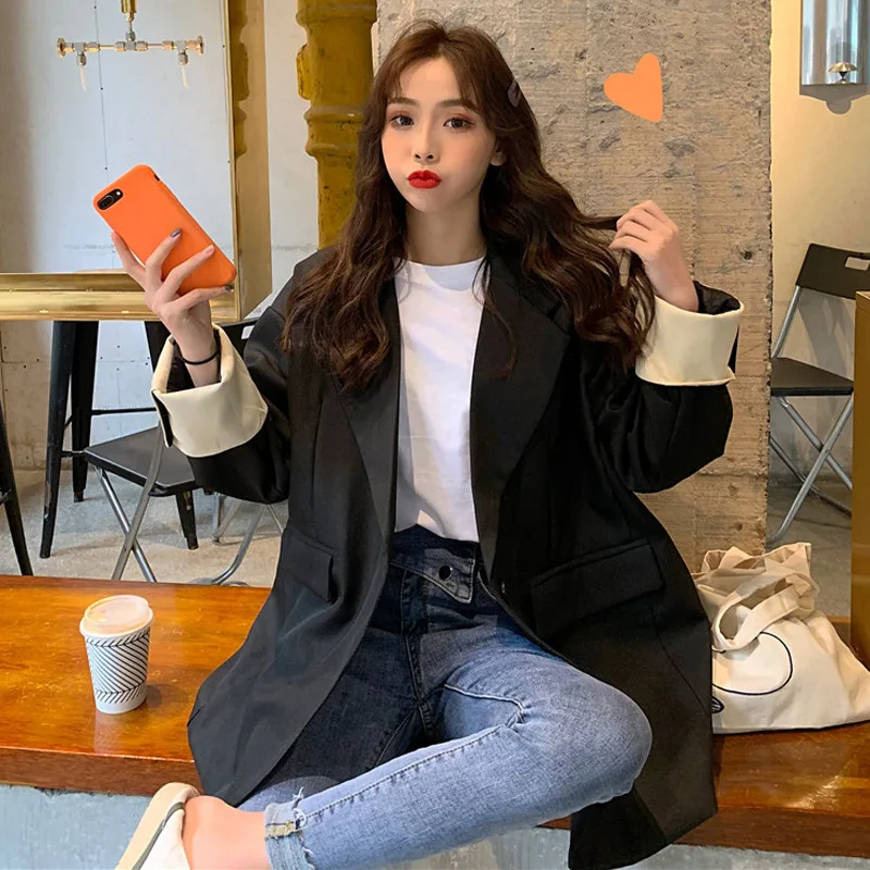 

Spring Korean-style New Style Loose Casual Simple Suit Jacket Women's Tennis Red Retro Mid-length Suit Tops Fashion
