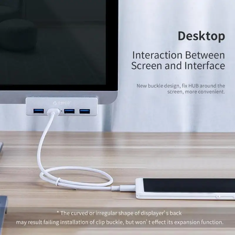 ORICO 4-Port USB 3.0 Hub with Android Power Port Adapter Aluminum Alloy Converter Chassis Back Clip Splitter Computer Peripheral