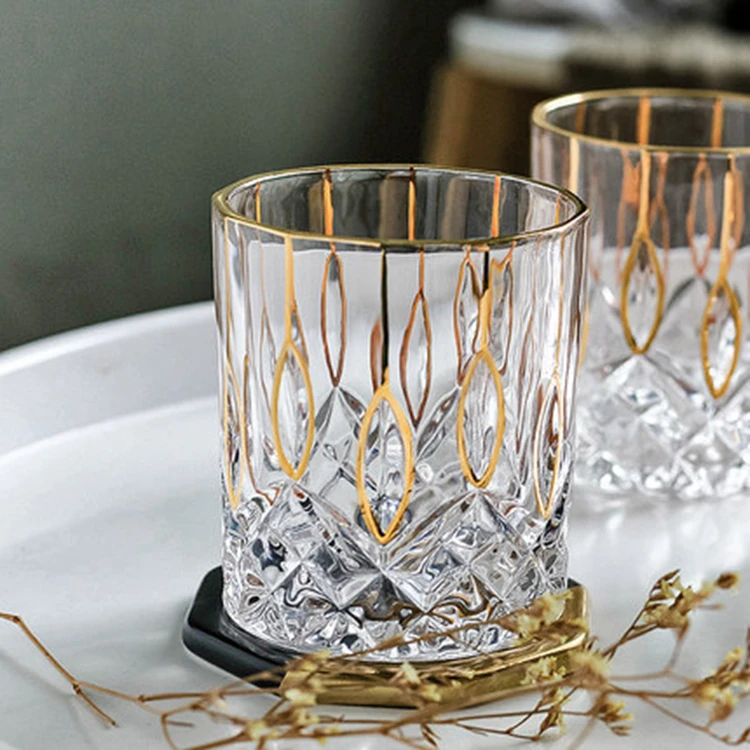 Креативные европейские золотые стеклянные стаканы для питья шотландского виски стеклянные Коктейльные бурбоновые стеклянные пивные домашняя кружка набор