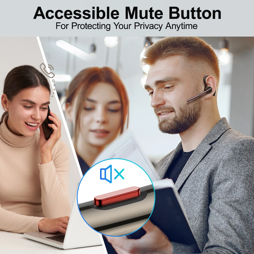 New Bee M50 Bluetooth 5.2 Headset Wireless Earphones Headphone with Dual Mic Earbuds Earpiece CVC8.0 Noise Cancelling Hands-free headphones with microphone