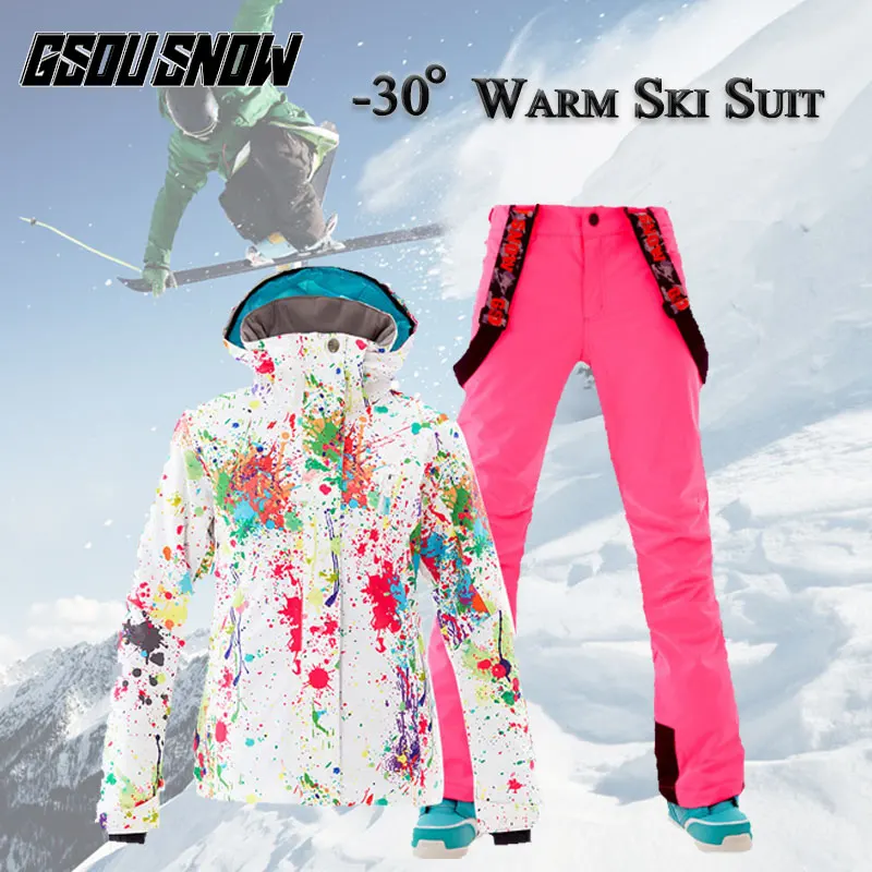 Women's Winter Sports Waterproof Jacket Coat Snowboard Clothing Ski Suit Pants 