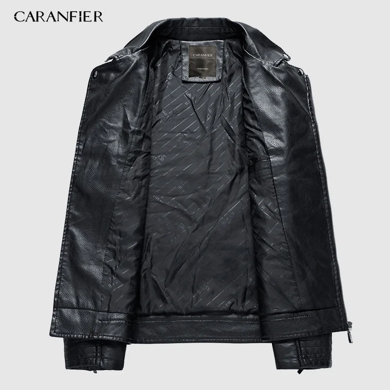 CARANFIER Мужская модная мотоциклетная кожаная куртка мужская приталенная косая молния PU куртка осенние мужские кожаные куртки пальто
