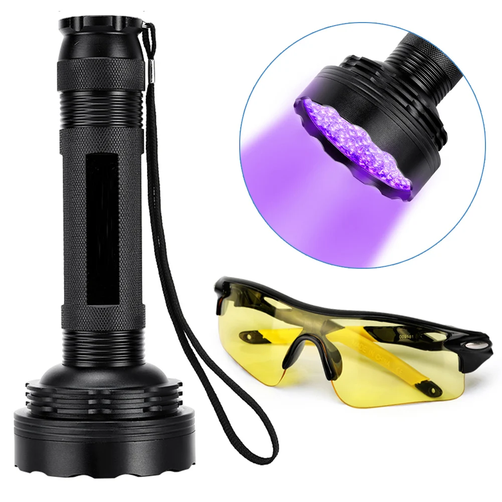 

UV Backlight Flashlight 100LEDs Ultraviolet Detection Light with UV Goggles for Pet Urine Stain Bed Bug