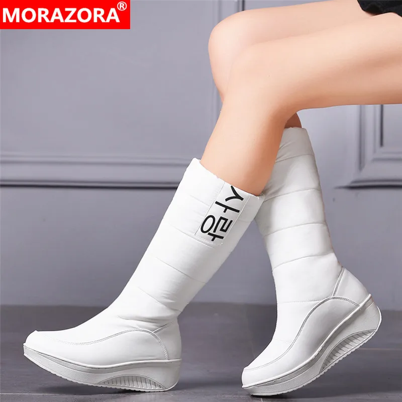 

MORAZORA 3 Colors down snow boots women shoes South Korea style platform boots wedges mid calf boots female plush winter boots