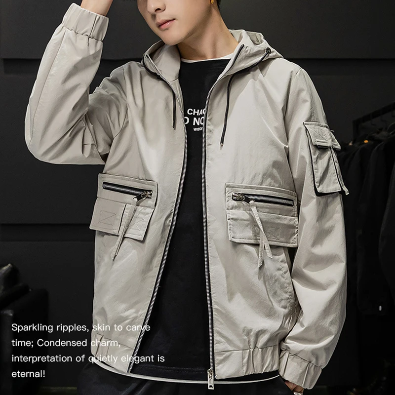 

Covrlge Mens Jacket Hooded Pockets Workwear Style Jacket Men Streetwear Men Clothes Coat Men Men's Windbreaker Outerwear MWJ191