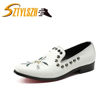

Men's Genuine Leather Casual Moccasins Men Loafers Driving Smoking Slippers Flats Rivets Shoes Wedding Party Shoes Zapatillas