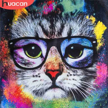 

HUACAN 5D DIY Diamond Painting Cat Full Square Round Drill Animal Diamond Mosaic Embroidery Kit Handmade Gift Art