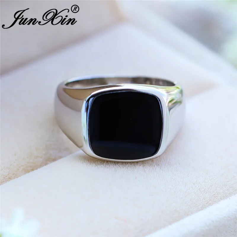 Vintage Mens Stone Geometric Rings Gold Color Big Wedding Bands Male Engagement Party Jewelry