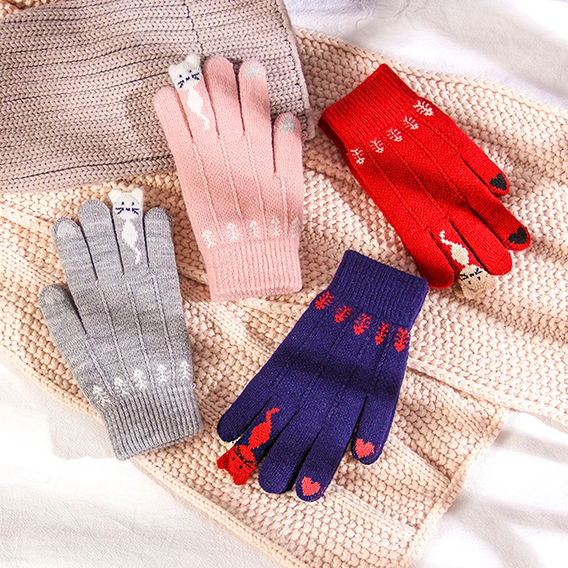 Winter Touch Screen Gloves Women Men Warm Stretch Knit Mittens Imitation Wool Full Finger Guantes Female  het  Thicken