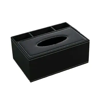 

Hot 1pc Desktop Organizer Tissue Box Black PU Leather Durable Multifunctional Remote Holder For Home Car Office Storage Box A3
