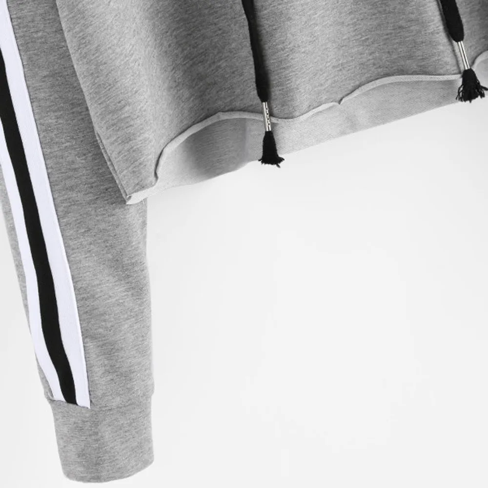 JAYCOSIN Fashion Women Striped Long Sleeve Loose Sweatshirt Casual Solid Simple Chic Solid Color Hooded Pullover Top 