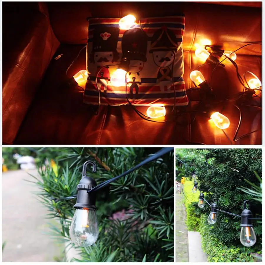 Outdoor Waterproof LED Solar Bulb String Light For Villa Garden Christmas Decoration Pin/Wall Mounting Warm