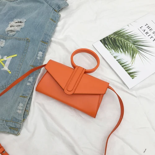 Diagonal Bag Hand Bag Women's 2021 Fashion Simple Designer Handbag Woman Luxury Pu Leather Solid Color Clutch Ladies Orange Bag
