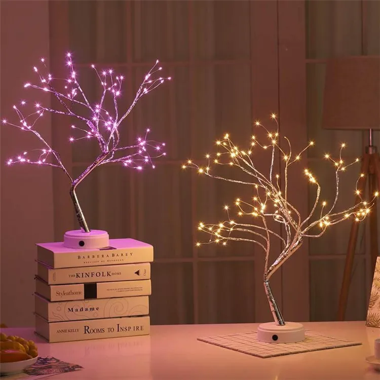 

Amazon Cross Border Hot Selling Tree Light Touch Switch Pearl Stars LED Copper Wire Light Small Night Lamp Fireworks Lamp