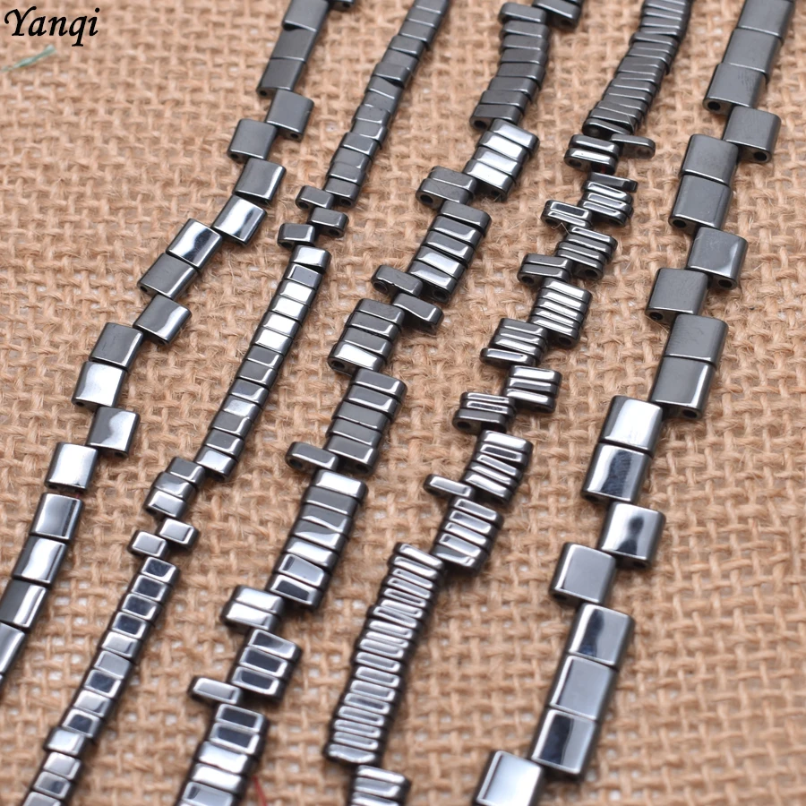 New Two Holes natural stone beads hematite black mineral beads accessories square spacer beads for jewelry making DIY Bracelets