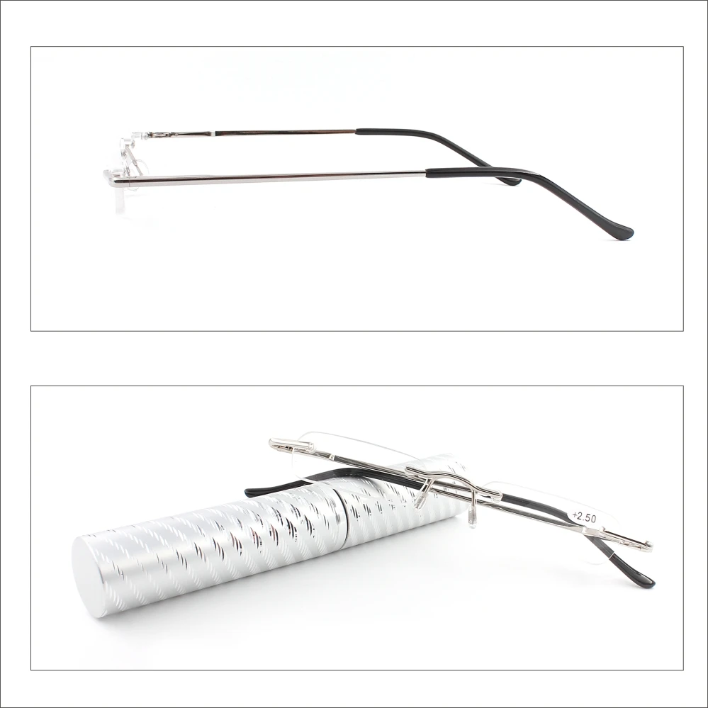 Tube Reading Glasses Portable Magnifier Reading Glasses Frameless Men Rimless 1.0 1.5 2.0 2.5 3.0 3