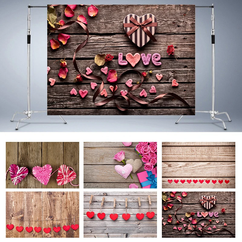 Nitree 40x60cm Wood Floor Red Heart-shaped Love Valentine's Day Party Backdrop Photo Studio Props Photography Background Vinyl |